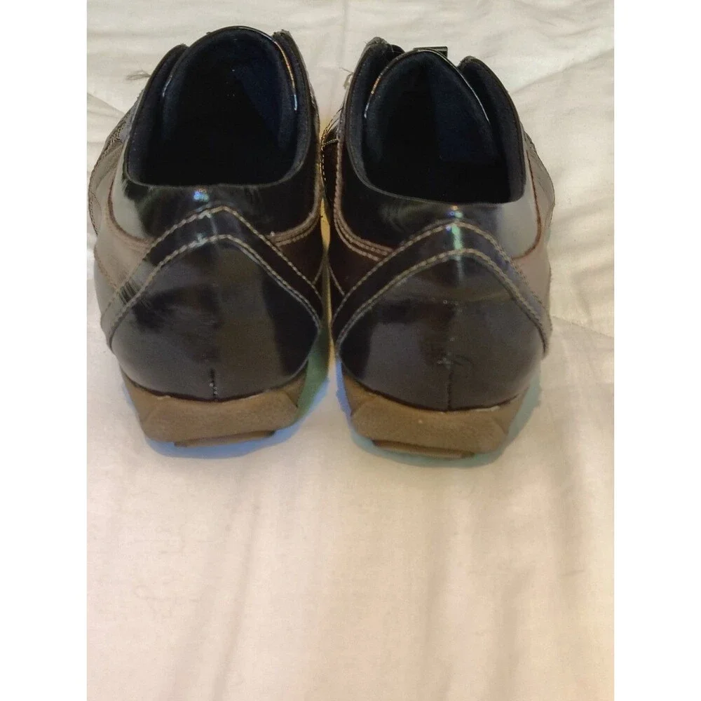 Micadel Black Patent & Metallic Leather Slip On Sneaker Loafer 6 Leather Spain